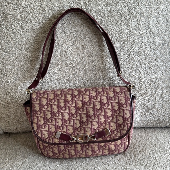CHRISTIAN DIOR vintage retro vine red burgundy monogram logo crossbody/s… - Picture 1 of 16